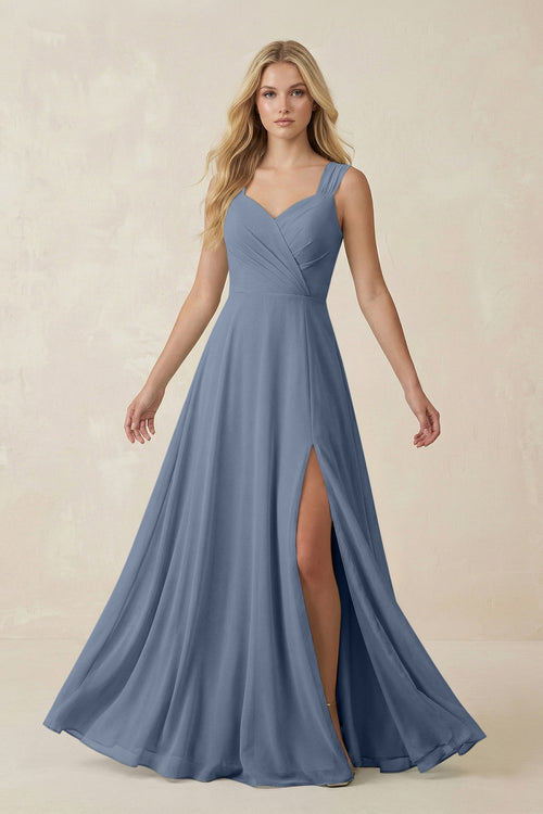 Sweetheart A - Line Chiffon Long Bridesmaid Dress in Neptune - KISS BRIDAL Bridesmaid Dresses