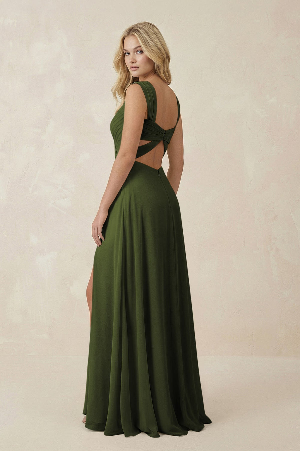 Sweetheart A - Line Chiffon Long Bridesmaid Dress in Olive - KISS BRIDAL Bridesmaid Dresses