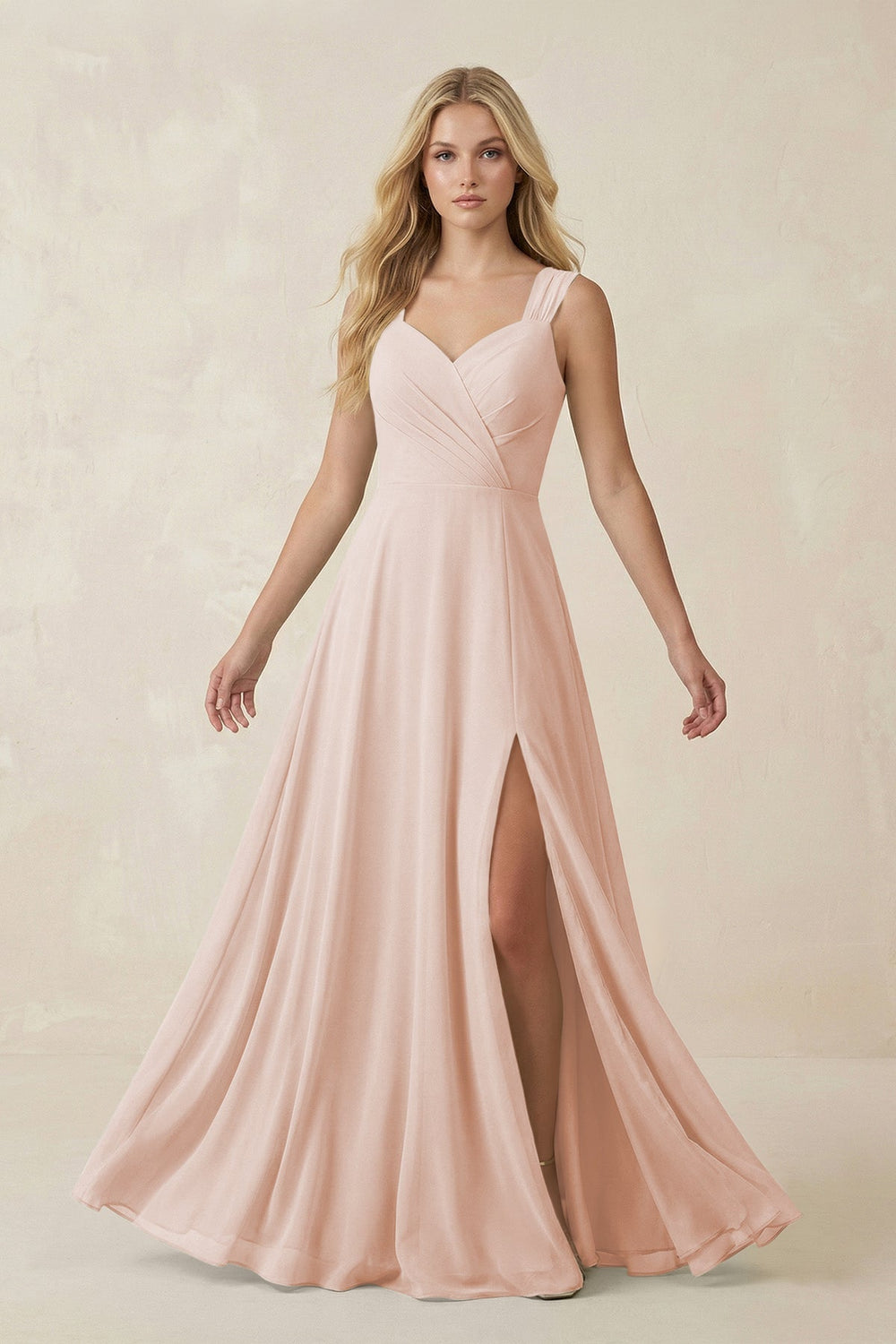 Sweetheart A - Line Chiffon Long Bridesmaid Dress in Pale Blush - KISS BRIDAL Bridesmaid Dresses