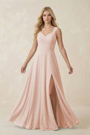 Sweetheart A - Line Chiffon Long Bridesmaid Dress in Pale Blush - KISS BRIDAL Bridesmaid Dresses