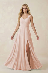 Sweetheart A - Line Chiffon Long Bridesmaid Dress in Pale Blush - KISS BRIDAL Bridesmaid Dresses
