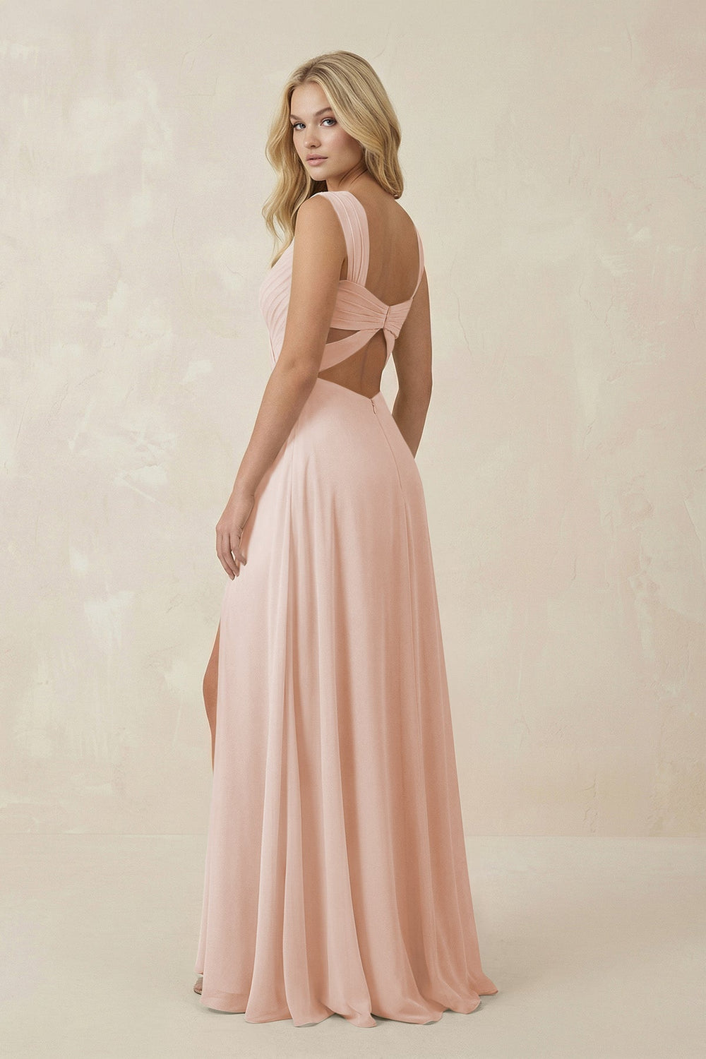 Sweetheart A - Line Chiffon Long Bridesmaid Dress in Pale Blush - KISS BRIDAL Bridesmaid Dresses