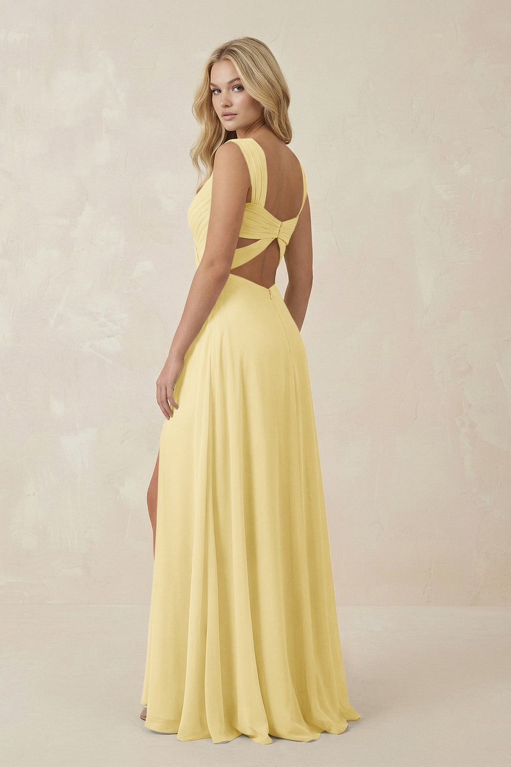 Sweetheart A - Line Chiffon Long Bridesmaid Dress in Pastel Yellow - KISS BRIDAL Bridesmaid Dresses