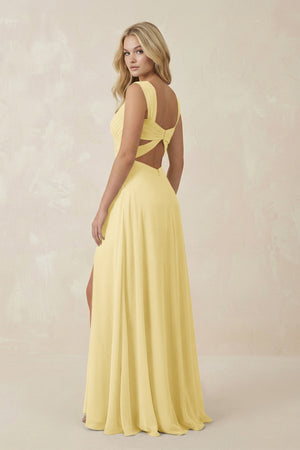 Sweetheart A - Line Chiffon Long Bridesmaid Dress in Pastel Yellow - KISS BRIDAL Bridesmaid Dresses
