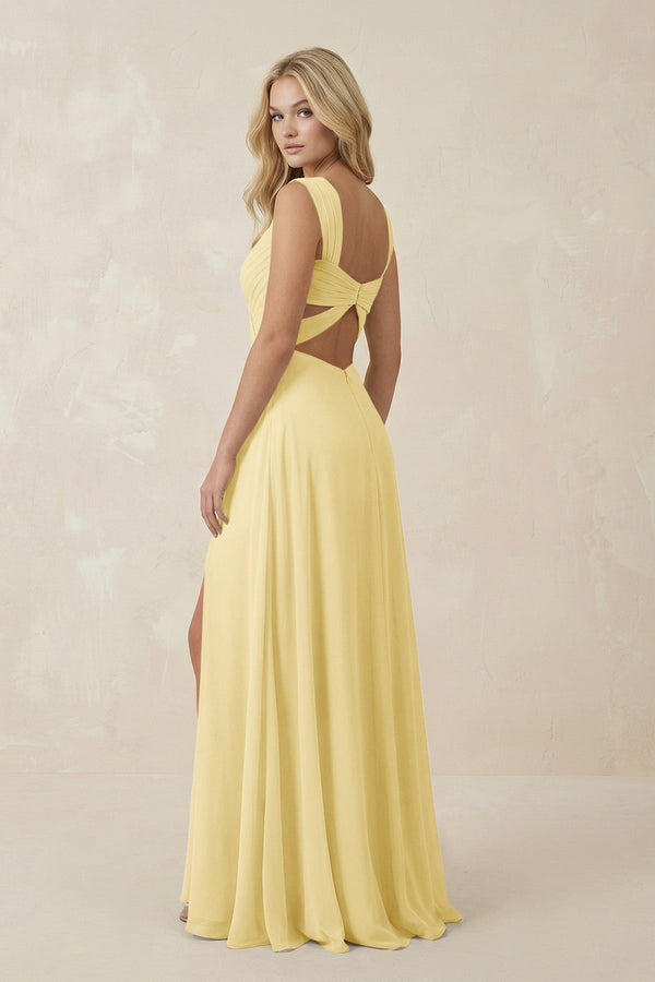 Sweetheart A - Line Chiffon Long Bridesmaid Dress in Pastel Yellow - KISS BRIDAL Bridesmaid Dresses
