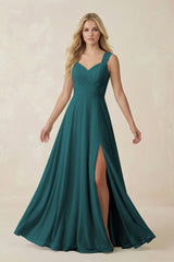 Sweetheart A - Line Chiffon Long Bridesmaid Dress in Pine - KISS BRIDAL Bridesmaid Dresses