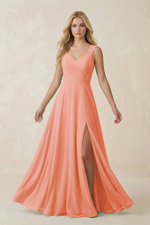 Sweetheart A - Line Chiffon Long Bridesmaid Dress in Rosette - KISS BRIDAL Bridesmaid Dresses