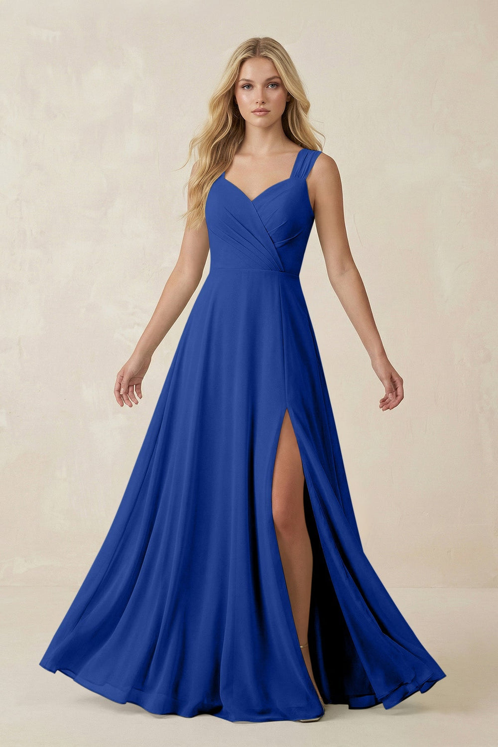 Sweetheart A - Line Chiffon Long Bridesmaid Dress in Royal Blue - KISS BRIDAL Bridesmaid Dresses