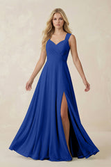 Sweetheart A - Line Chiffon Long Bridesmaid Dress in Royal Blue - KISS BRIDAL Bridesmaid Dresses