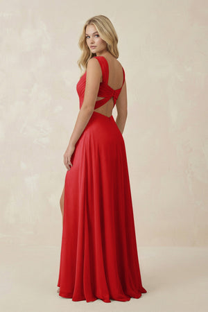 Sweetheart A - Line Chiffon Long Bridesmaid Dress in Ruby Red - SHE IS ME Bridesmaid Dresses