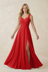 Sweetheart A - Line Chiffon Long Bridesmaid Dress in Ruby Red - KISS BRIDAL Bridesmaid Dresses