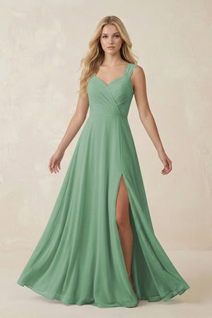 Sweetheart A - Line Chiffon Long Bridesmaid Dress in Sea Glass - SHE IS ME Bridesmaid Dresses