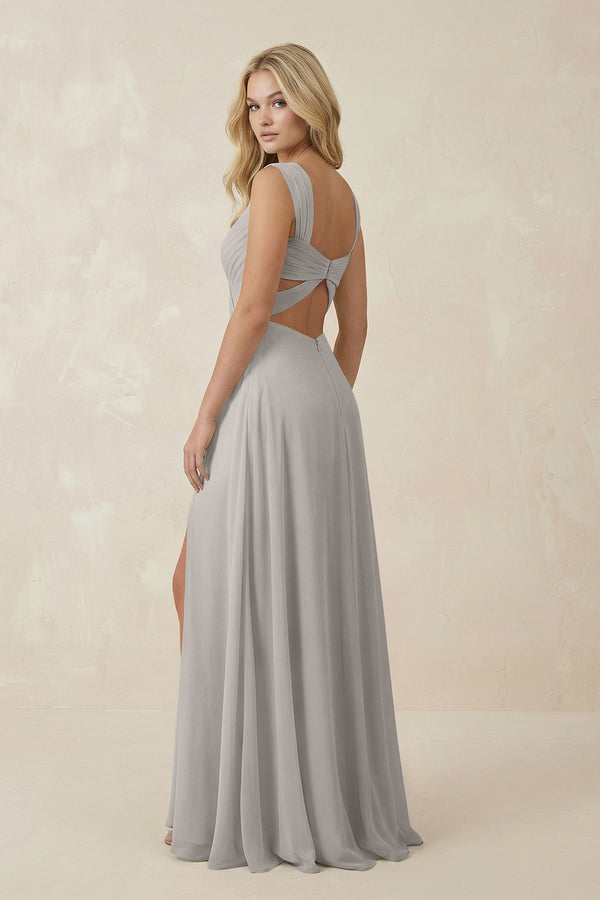 Sweetheart A - Line Chiffon Long Bridesmaid Dress in Silver - KISS BRIDAL Bridesmaid Dresses