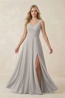 Sweetheart A - Line Chiffon Long Bridesmaid Dress in Silver - KISS BRIDAL Bridesmaid Dresses