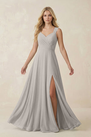Sweetheart A - Line Chiffon Long Bridesmaid Dress in Silver - KISS BRIDAL Bridesmaid Dresses