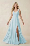 Sweetheart A - Line Chiffon Long Bridesmaid Dress in Sky Blue - KISS BRIDAL Bridesmaid Dresses