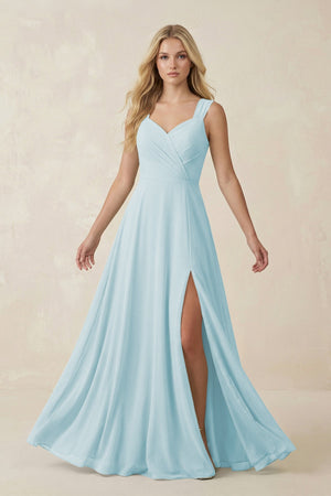 Sweetheart A - Line Chiffon Long Bridesmaid Dress in Sky Blue - KISS BRIDAL Bridesmaid Dresses