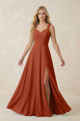 Sweetheart A - Line Chiffon Long Bridesmaid Dress in Spice - KISS BRIDAL Bridesmaid Dresses