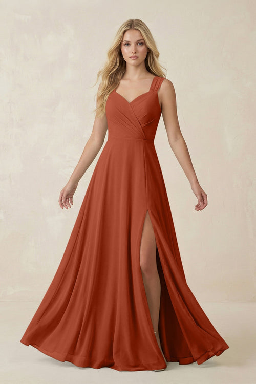 Sweetheart A - Line Chiffon Long Bridesmaid Dress in Spice - KISS BRIDAL Bridesmaid Dresses