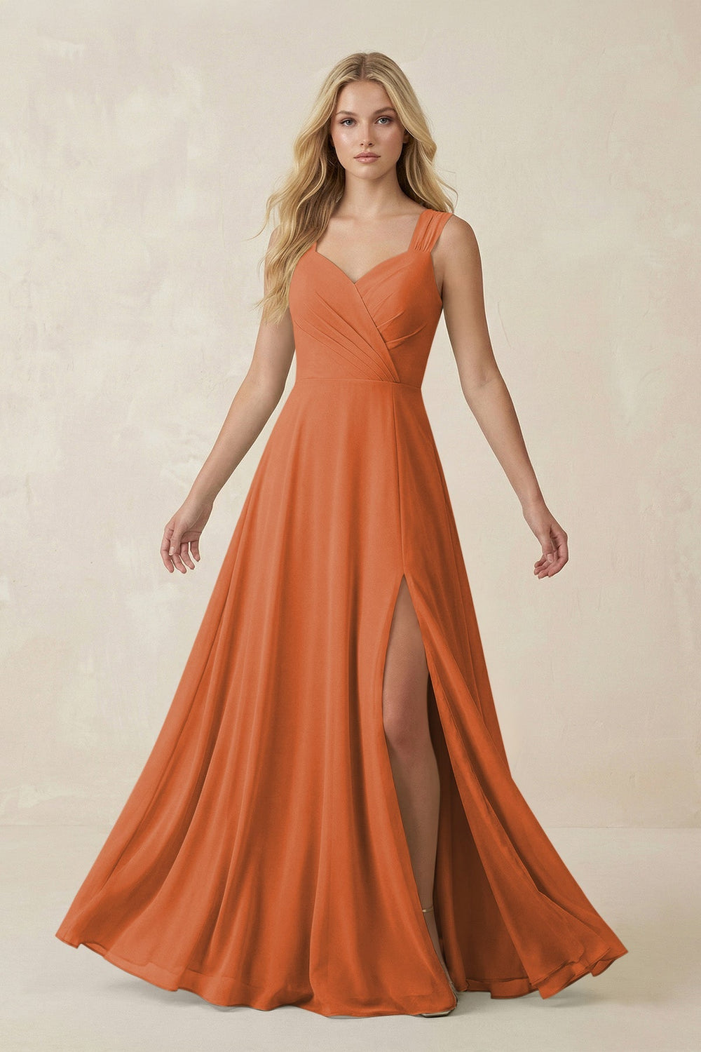 Sweetheart A - Line Chiffon Long Bridesmaid Dress in Terracotta - KISS BRIDAL Bridesmaid Dresses