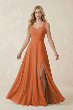 Sweetheart A - Line Chiffon Long Bridesmaid Dress in Terracotta - KISS BRIDAL Bridesmaid Dresses