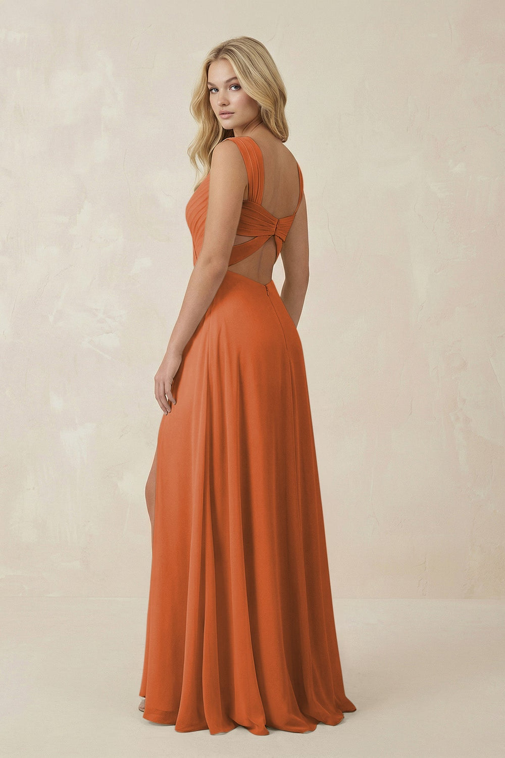 Sweetheart A - Line Chiffon Long Bridesmaid Dress in Terracotta - KISS BRIDAL Bridesmaid Dresses