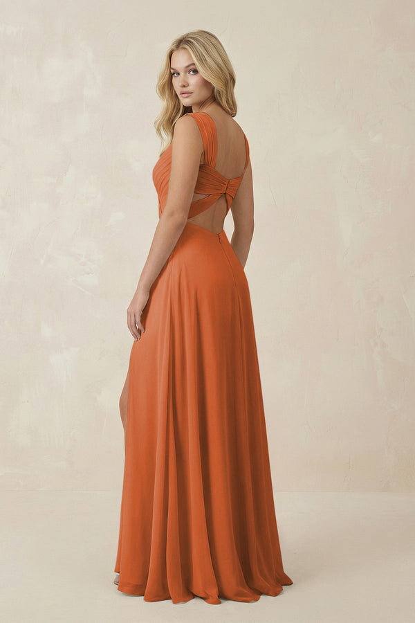 Sweetheart A - Line Chiffon Long Bridesmaid Dress in Terracotta - KISS BRIDAL Bridesmaid Dresses