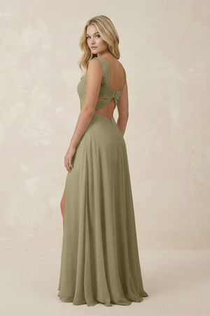 Sweetheart A - Line Chiffon Long Bridesmaid Dress in Thyme - SHE IS ME Bridesmaid Dresses