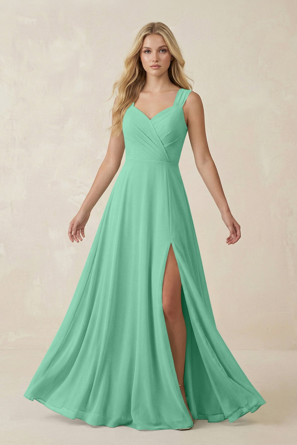Sweetheart A - Line Chiffon Long Bridesmaid Dress in Turquoise - KISS BRIDAL Bridesmaid Dresses