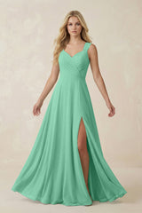 Sweetheart A - Line Chiffon Long Bridesmaid Dress in Turquoise - KISS BRIDAL Bridesmaid Dresses