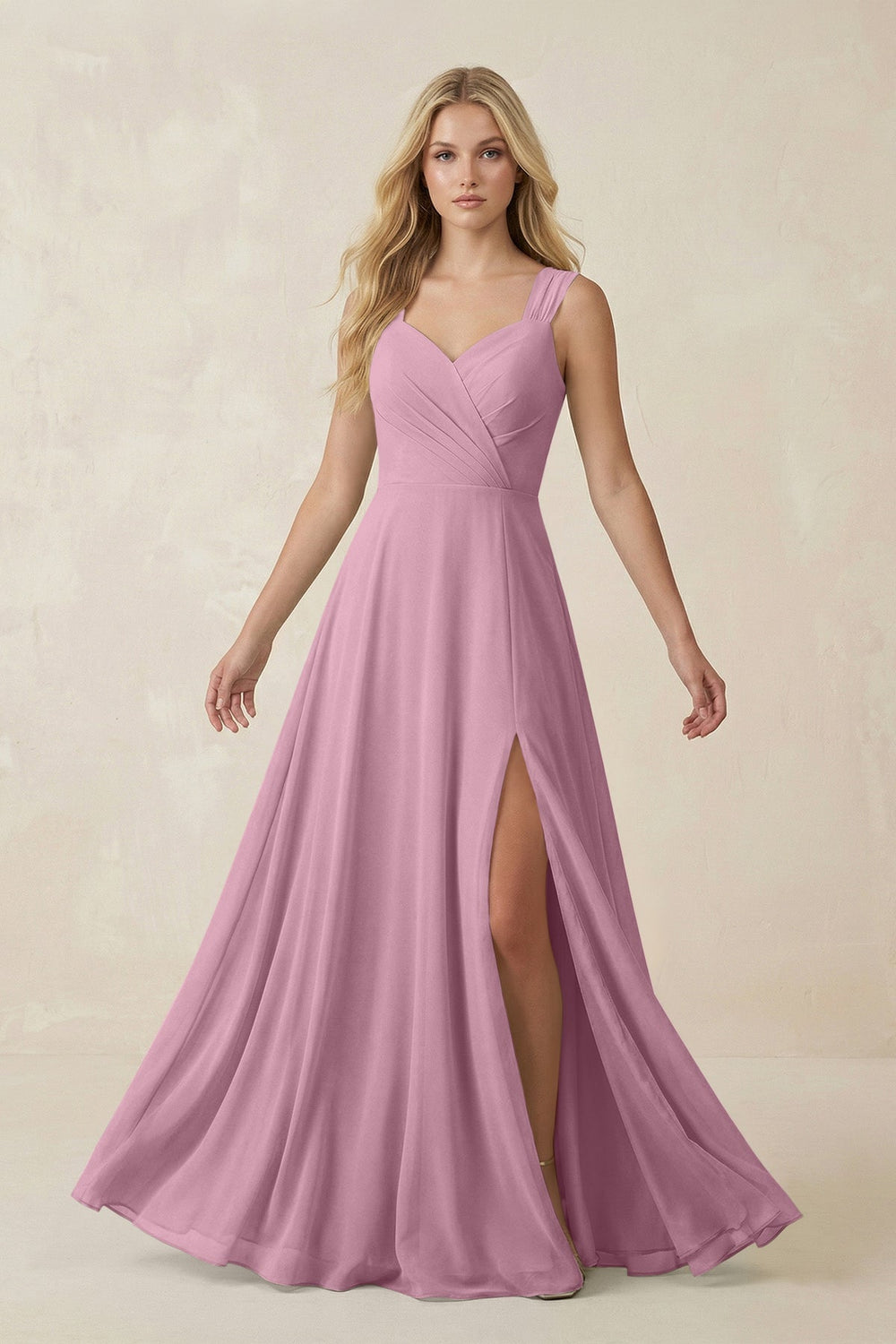 Sweetheart A - Line Chiffon Long Bridesmaid Dress in Vintage Mauve - KISS BRIDAL Bridesmaid Dresses