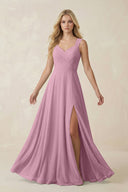 Sweetheart A - Line Chiffon Long Bridesmaid Dress in Vintage Mauve - KISS BRIDAL Bridesmaid Dresses