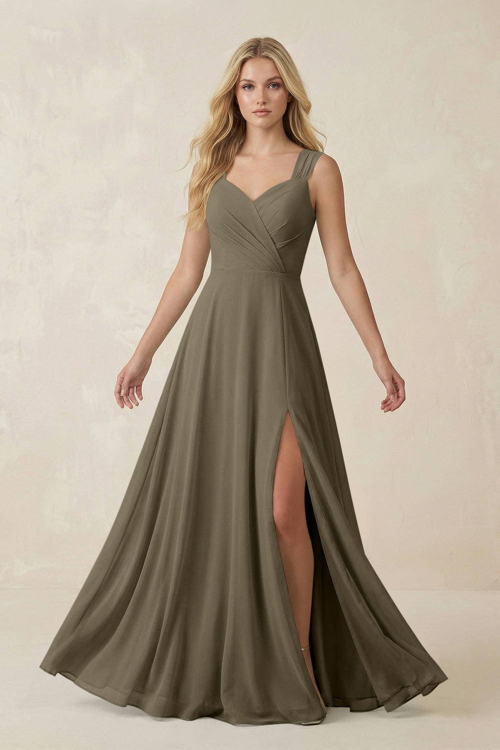 Sweetheart A - Line Chiffon Long Bridesmaid Dress in Willow Green - SHE IS ME Bridesmaid Dresses