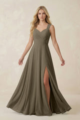 Sweetheart A - Line Chiffon Long Bridesmaid Dress in Willow Green - KISS BRIDAL Bridesmaid Dresses