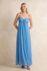 Sweetheart A - Line Chiffon Maxi Dress in Steel Blue - KISS BRIDAL Dresses