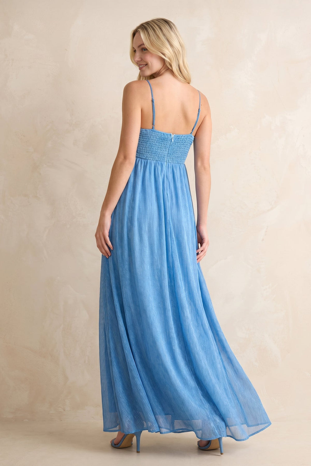 Sweetheart A - Line Chiffon Maxi Dress in Steel Blue - KISS BRIDAL Dresses