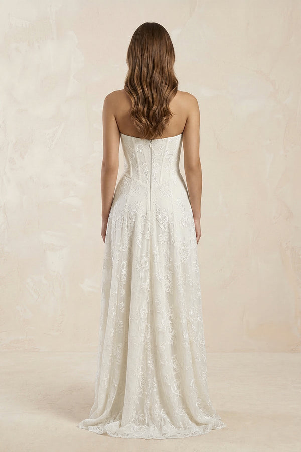 Sweetheart A - Line Corset Lace Wedding Dress in Ivory - SHE IS ME Wedding Dresses