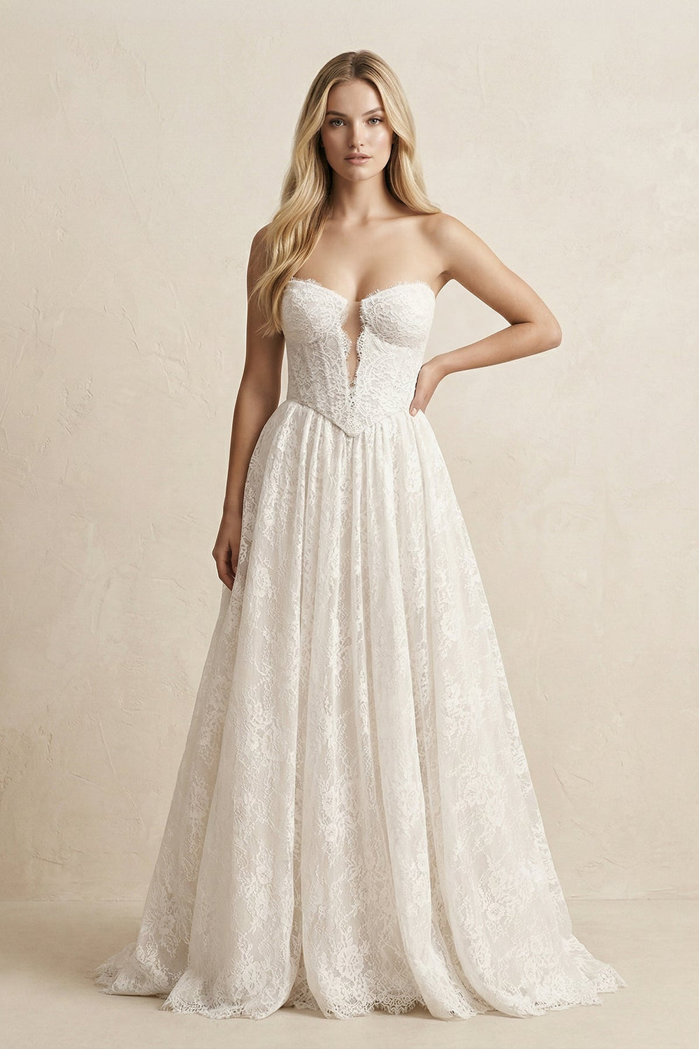 Sweetheart A - Line Lace Appliqued Wedding Dress in Ivory - KISS BRIDAL Wedding Dresses