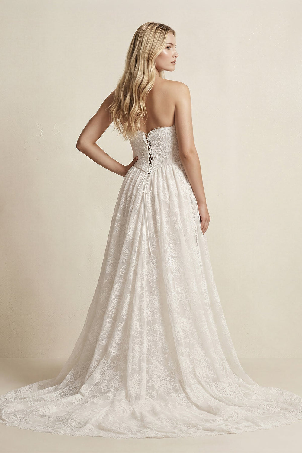 Sweetheart A - Line Lace Appliqued Wedding Dress in Ivory - KISS BRIDAL Wedding Dresses
