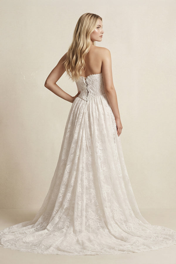 Sweetheart A - Line Lace Appliqued Wedding Dress in Ivory - SHE IS ME Wedding Dresses