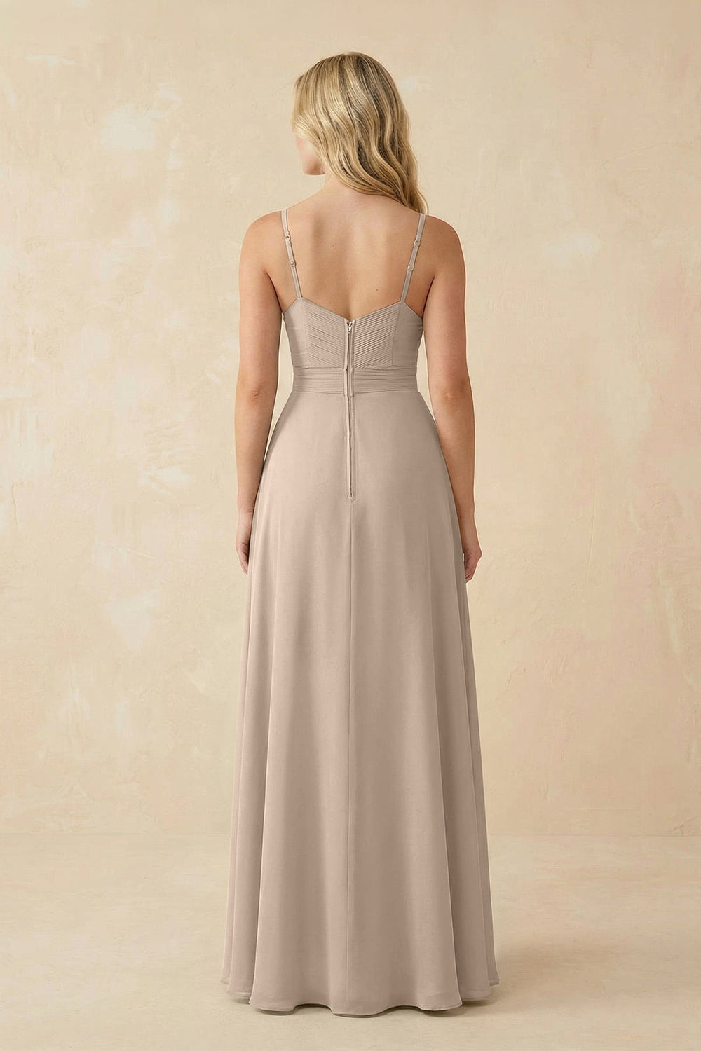 Sweetheart A - Line Pleated Chiffon Bridesmaid Dress in Almond - SHE IS ME Bridesmaid Dresses