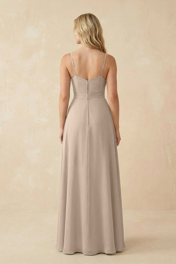 Sweetheart A - Line Pleated Chiffon Bridesmaid Dress in Almond - SHE IS ME Bridesmaid Dresses