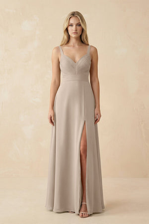 Sweetheart A - Line Pleated Chiffon Bridesmaid Dress in Almond - SHE IS ME Bridesmaid Dresses