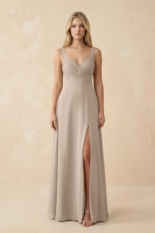 Sweetheart A - Line Pleated Chiffon Bridesmaid Dress in Almond - SHE IS ME Bridesmaid Dresses