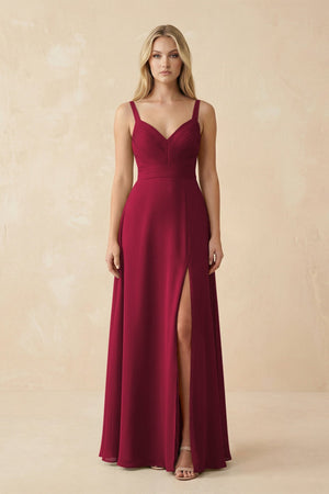 Sweetheart A - Line Pleated Chiffon Bridesmaid Dress in Berry - SHE IS ME Bridesmaid Dresses
