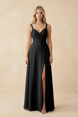 Sweetheart A - Line Pleated Chiffon Bridesmaid Dress in Black - KISS BRIDAL Bridesmaid Dresses
