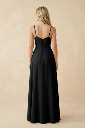 Sweetheart A - Line Pleated Chiffon Bridesmaid Dress in Black - SHE IS ME Bridesmaid Dresses