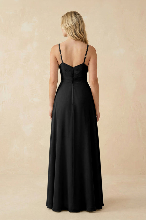 Sweetheart A - Line Pleated Chiffon Bridesmaid Dress in Black - SHE IS ME Bridesmaid Dresses