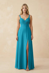 Sweetheart A - Line Pleated Chiffon Bridesmaid Dress in Blue Jay - KISS BRIDAL Bridesmaid Dresses