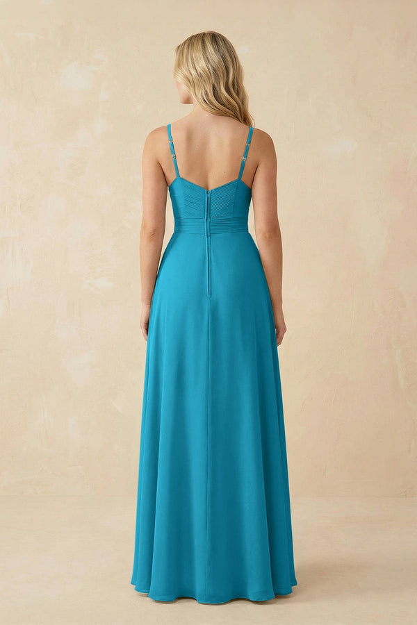 Sweetheart A - Line Pleated Chiffon Bridesmaid Dress in Blue Jay - SHE IS ME Bridesmaid Dresses